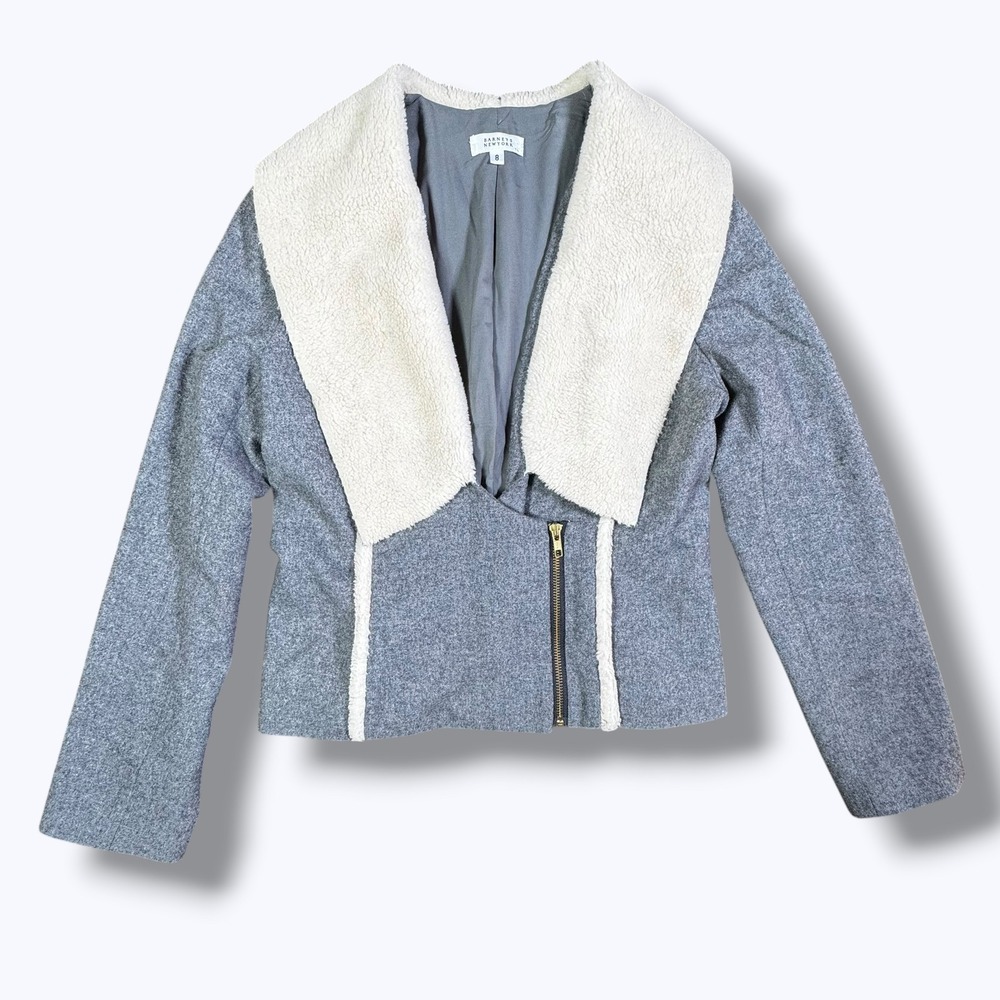 Vintage Barneys New York Grey Wool Jacket Women 8 Faux Office Layer Quiet Luxury